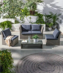 Dehner Geflecht-Lounge Rom, 4-teilig -Garten im Freien 4407334 WE MO 001 DehnerGeflechtLoungeRomNEU