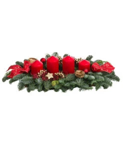 Adventsgesteck, Rot, Ca. B45/H10/T25 Cm