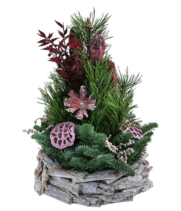 Grabgesteck In Rinden-Schale, Rund, Rosa, Ca. Ø30/H40 Cm 3 Grabgesteck In Rinden-Schale, Rund, Rosa, Ca. Ø30/H40 Cm