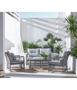 Dehner Geflechtlounge Santos, 4-teilig -Garten im Freien 6875074 WE MO 001 LoungeSantosNEU